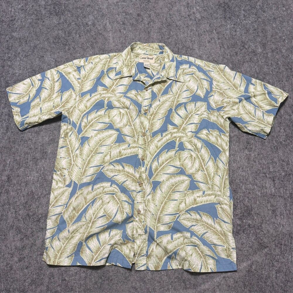 Cooke Street Mens Hawaiian Shirt Size M Light Blue Leafy Floral Button Up